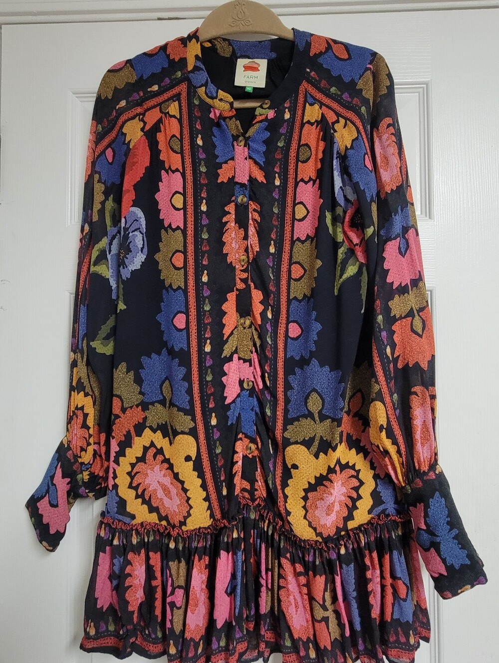 FARM Rio Black Floral Mini Dress with Pink, Blue & Orange Print